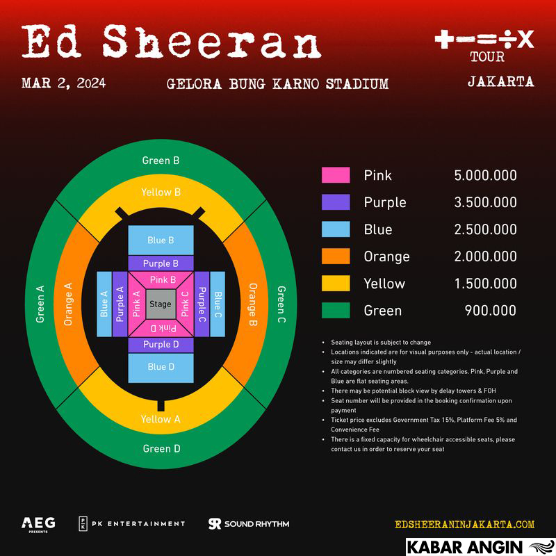 Foto: Seat Plan dan Daftar Harga Tiket Konser Ed Sheeran di GBK (PK Entertainment)